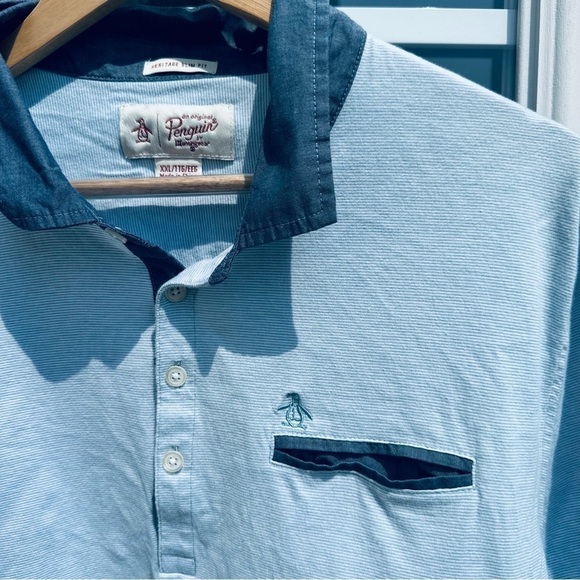 Original Penguin Men's XX-Large Blue Cotton Heritage Slim Fit Polo Shirt - Picture 3 of 6